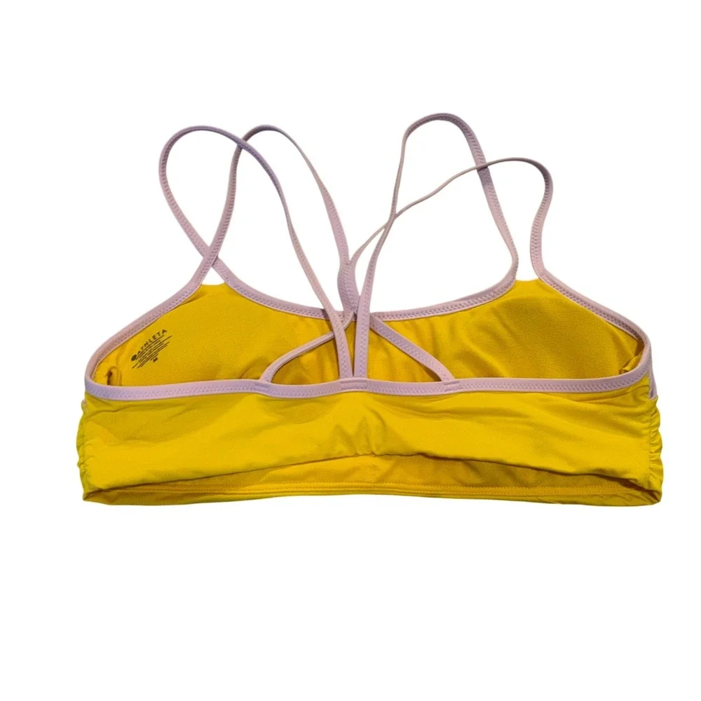 Athleta Bikini Top Yellow Purple Medium Strappy Back‎ Athletic Swim Beachwear